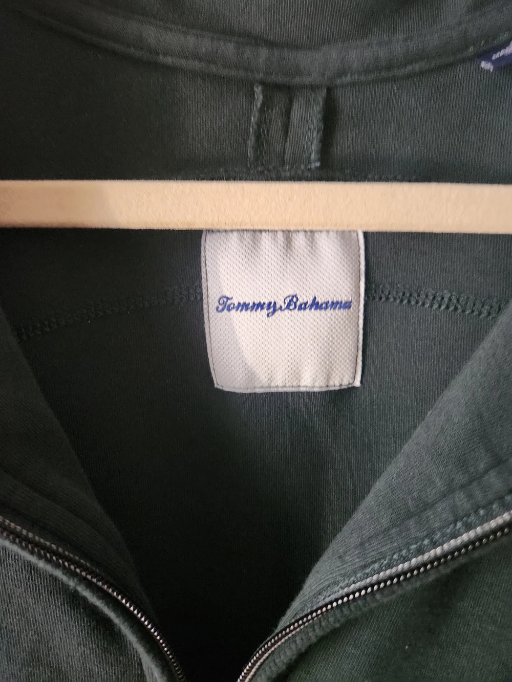 Tommy Bahama Dark Green Half-Zip Sweater with Blue Trim